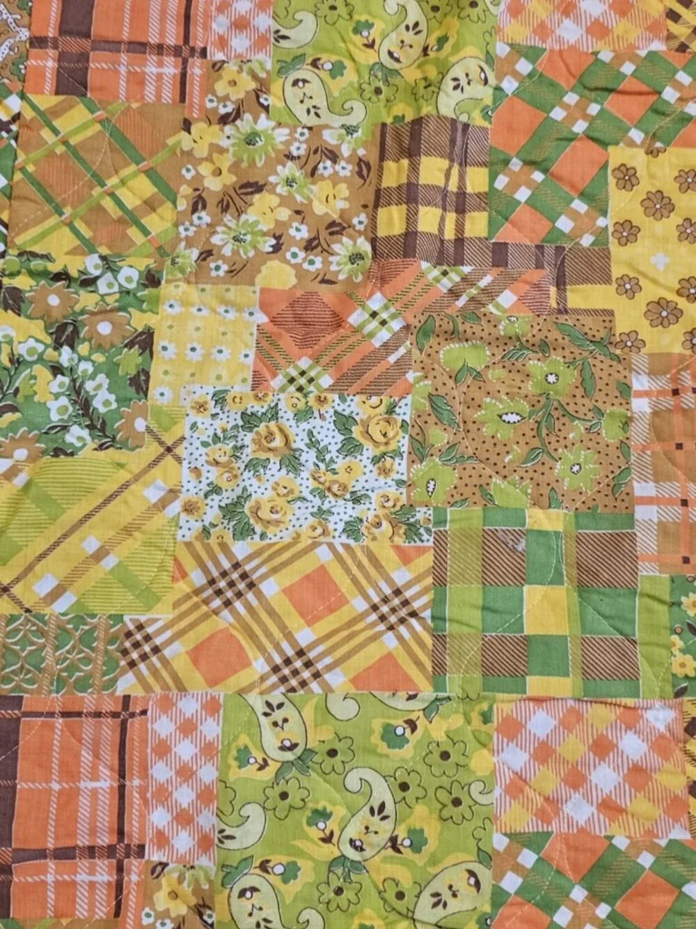 VTG 70s Quilt Coverlet Full Size Patchwork 80 X 98